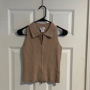 NWOT Revolve Song of Style Double Zip Ribbed Knit Top in Tan size S